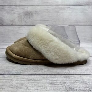 Old Friend Womens Genuine Sheepskin Suede Shearling Lined Clog Slippers sz L